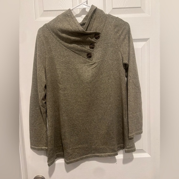 NWT Soft Surroundings Brinley Button Neck Top Long Sleeve Green Size Small. - Picture 2 of 5